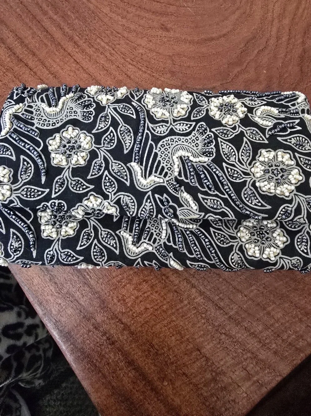 BELLASIMA Black and White Floral Embellished Foldover Clutch Made In Indonesia